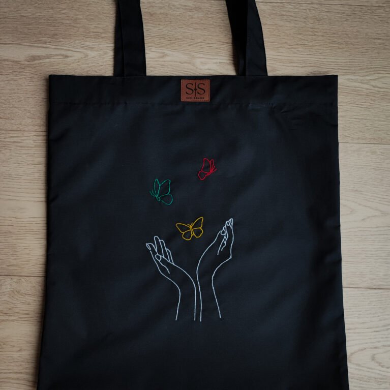 Juodos spalvos medvilninis daugkartinis maišelis