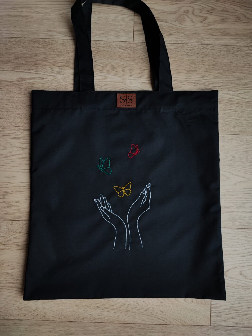 Juodos spalvos medvilninis daugkartinis maišelis