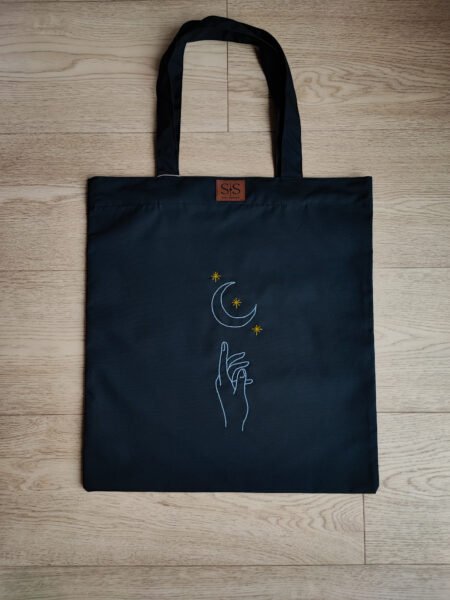 Juodos spalvos medvilninis daugkartinis maišelis