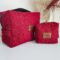 Raudona lininė rankų darbo kosmetinė su užtrauktuku