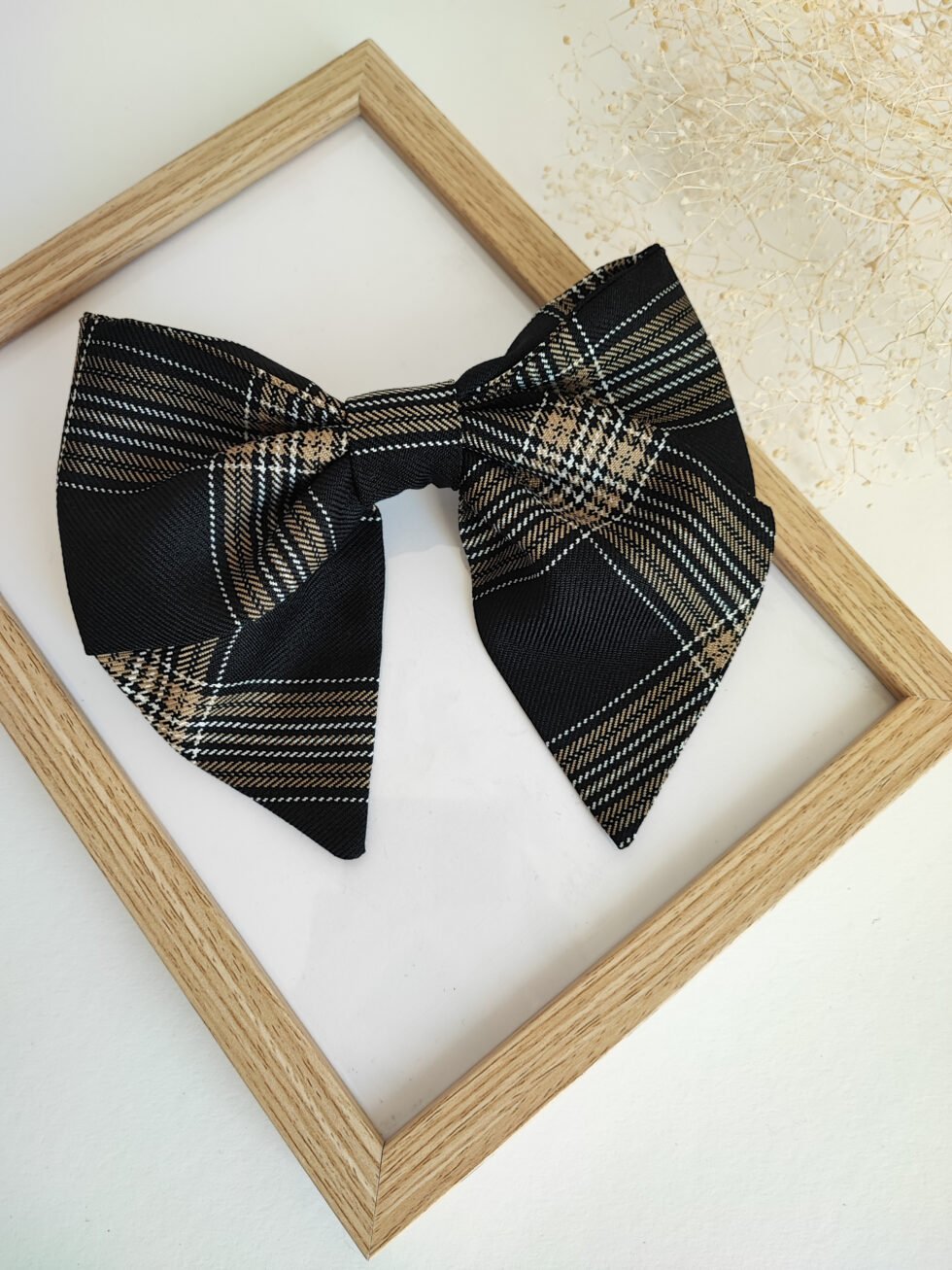 Mėlynas languotas medvilnės-vilnos kaspino formos plaukų segtukas