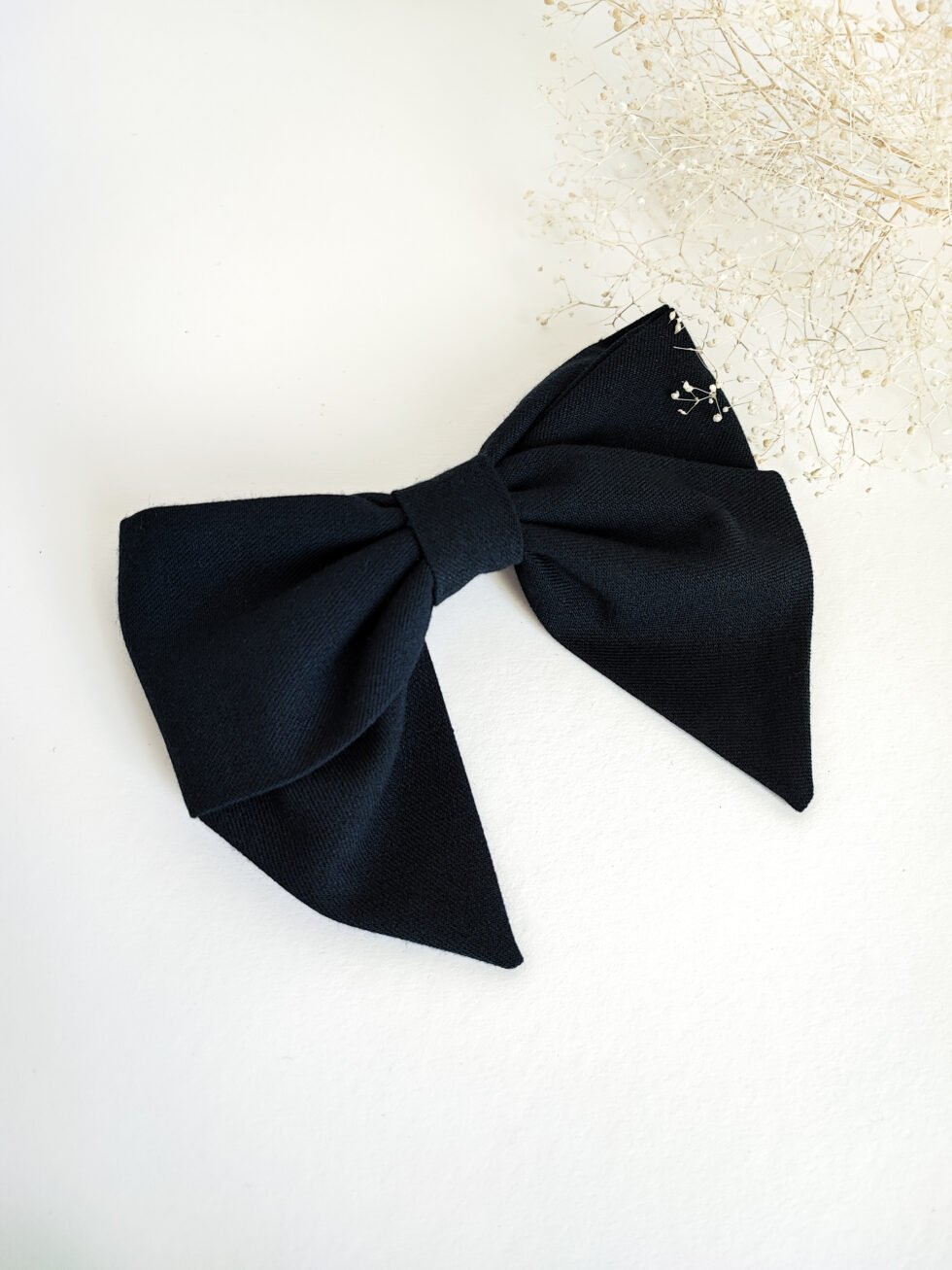 Mėlynas languotas medvilnės-vilnos kaspino formos plaukų segtukas