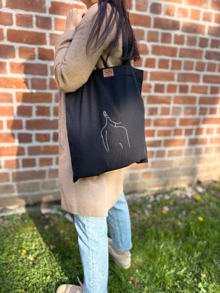 Juodos spalvos medvilninis daugkartinis maišelis