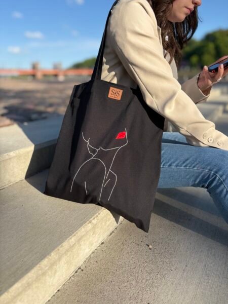 Juodos spalvos medvilninis daugkartinis maišelis