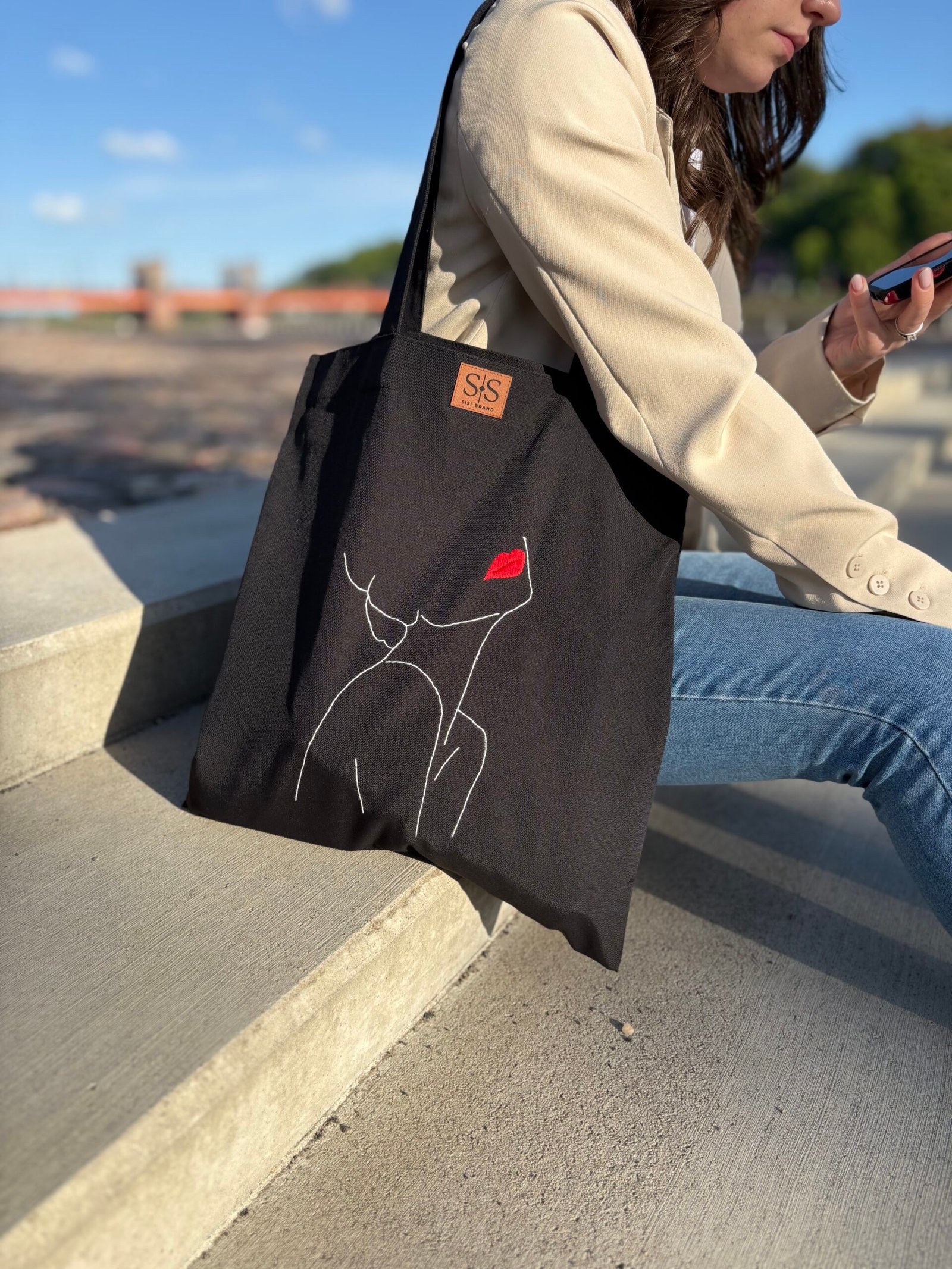 Juodos spalvos medvilninis daugkartinis maišelis